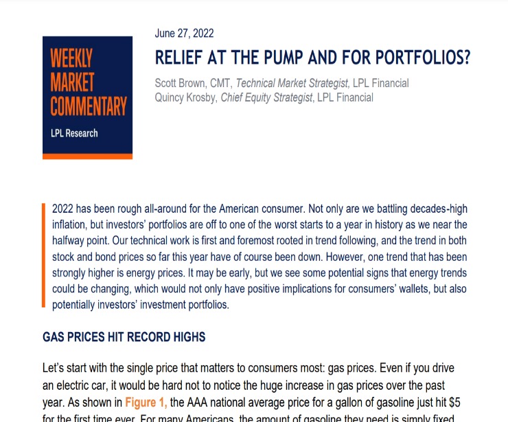 Relief at the Pump and for Portfolios? | Weekly Market Commentary | June 27, 2022